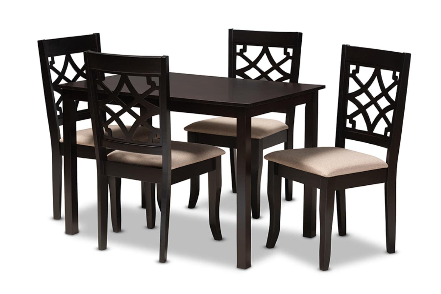 Baxton Studio Mael Modern and Contemporary Sand Fabric Upholstered Espresso Brown Finished 5-Piece Wood Dining Set
